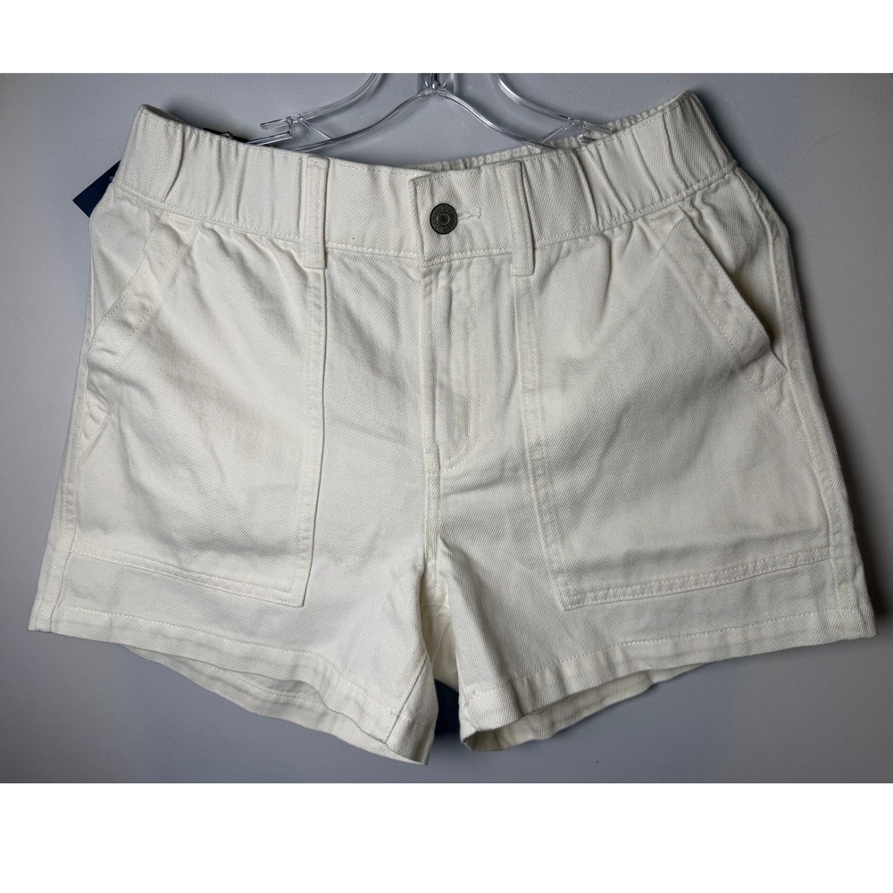 Gap Womens Elastic Waist Twill Shorts White Patch Pocket 4 Inch Inseam Small NWT
